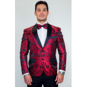 Red Tapestry Floral Slim Fit Tuxedo Jacket